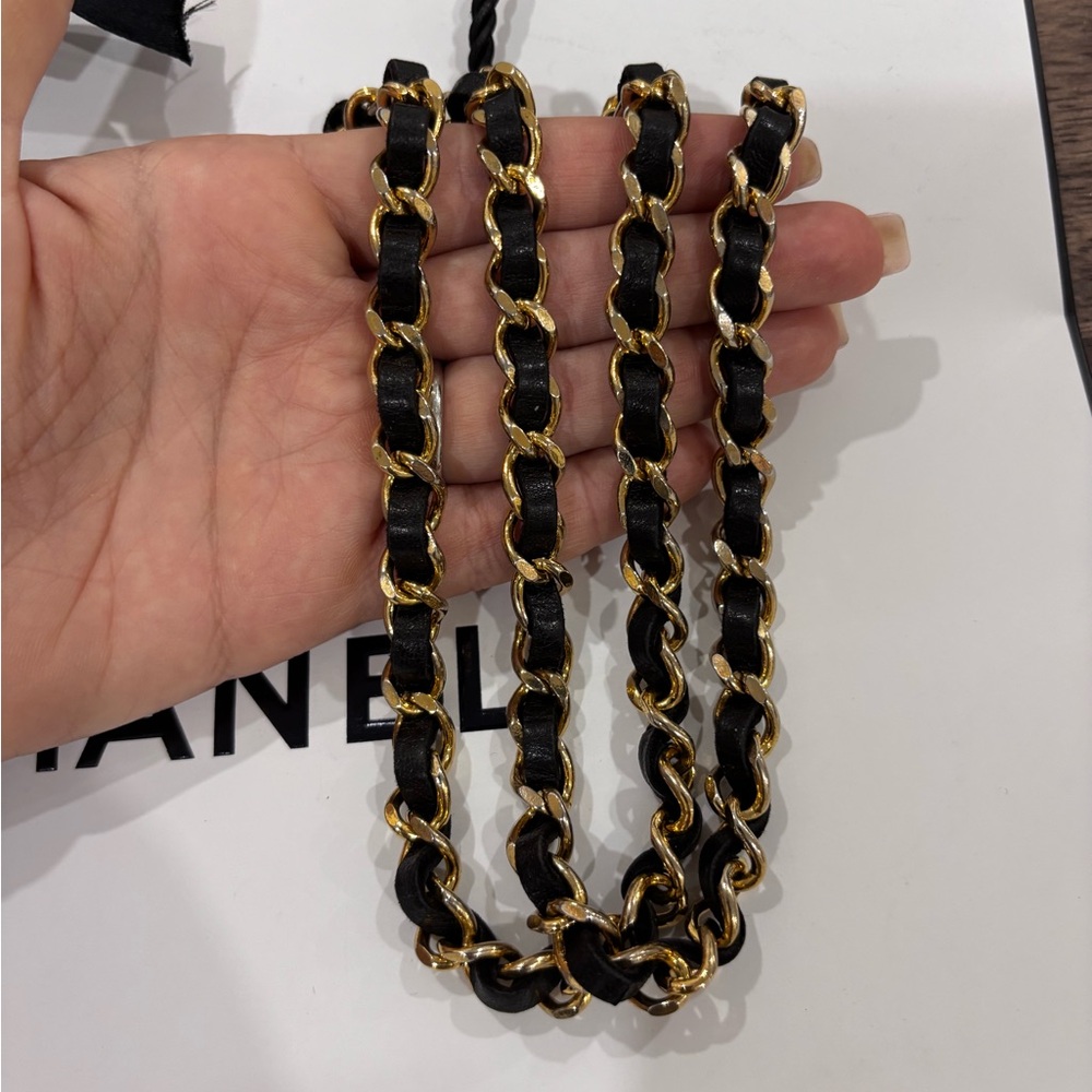 Authentic 1982 CHANEL vintage black and child leather chain belt 95cm - Picture 10 of 12